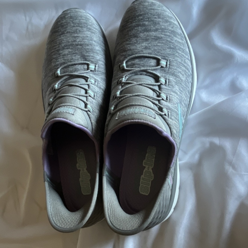 SKECHERS SLIP-INS Hands Free Slip-On Women's Athletic Sneakers Gray White Purple - Picture 3 of 5